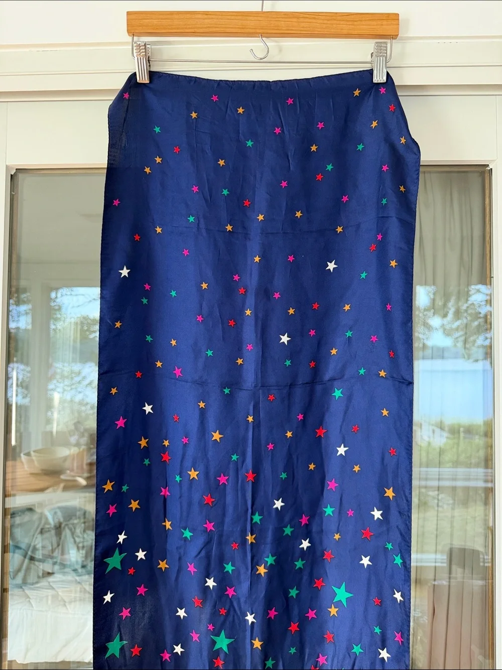 Vintage Perry Ellis Silk Navy Star-Print Scarf